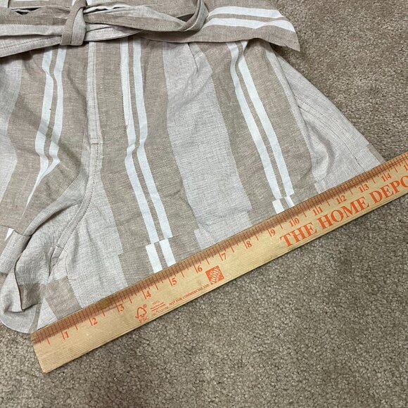 Express Shorts Tan White Striped Linen Blend Belted High Rise Women's Medium - Picture 5 of 9